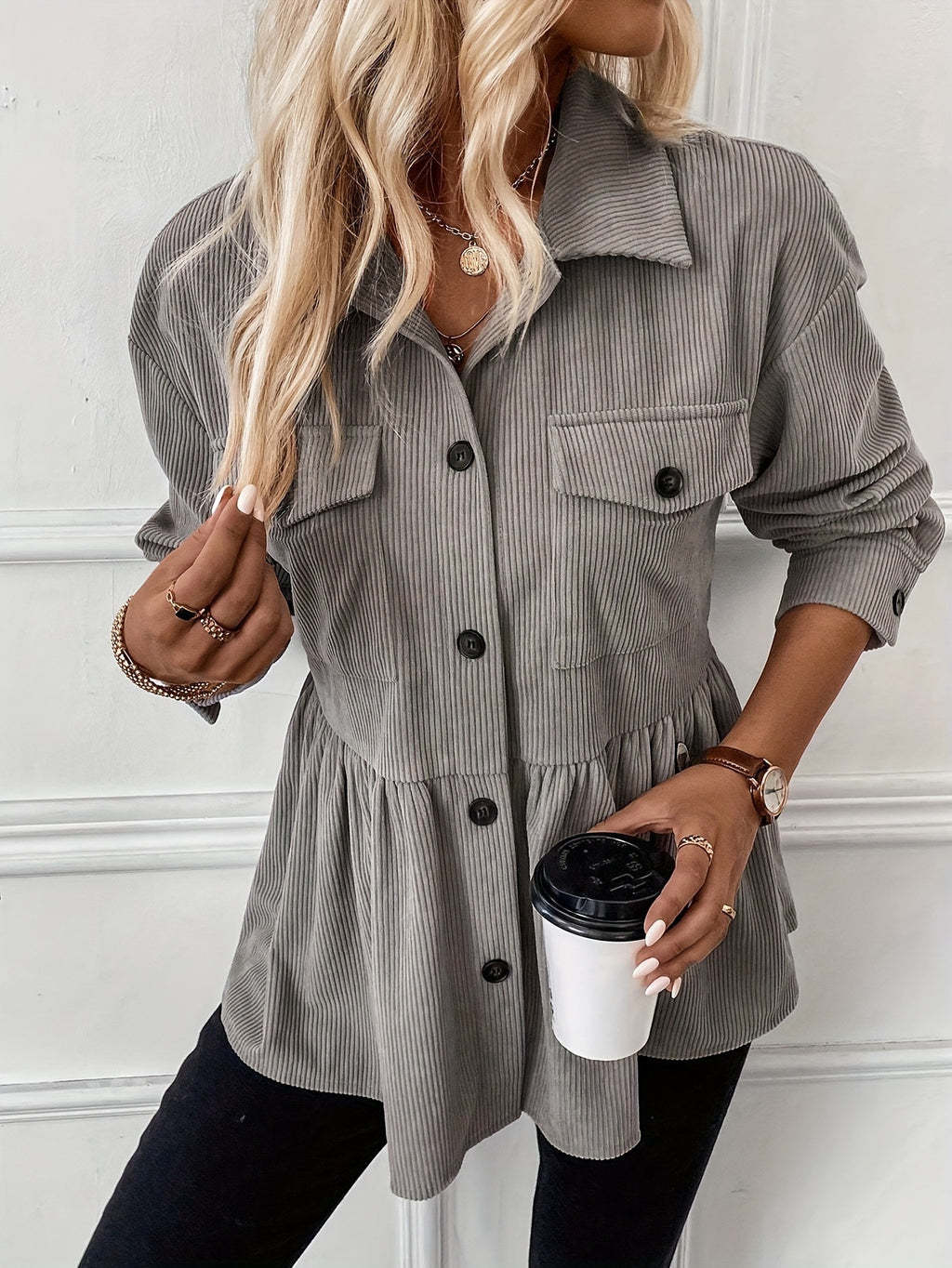 Casual Doll Shirt Coat Corduroy Shirt For Women