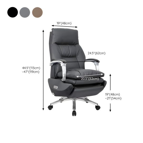 Silver Metal Frame Executive Chair with High-Back Design, Leather Seating, and Lumbar Support