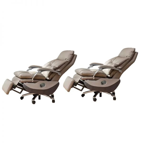 Silver Metal Frame Executive Chair with High-Back Design, Leather Seating, and Lumbar Support
